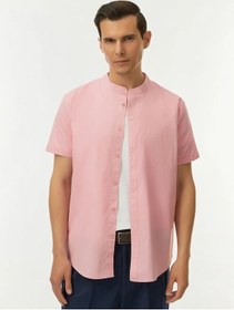 Resim Oodji Dik Yaka Ve Kısa Kollu Gömlek 160219614 Pembe 