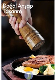 Resim Technojet 2 Adet Doğal Ahşap Karabiber Tuz Kahve Baharat Öğütücü Ahşap Değirmen Tuzluk Biberlik 2li Set Tabaklı 22cm 2li Set Tabaklı 22cm 