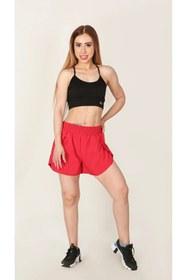 Resim Kruvaze Katmanlı Taytlı Spor Şort- Gizli Cep Detaylı - Red / L 