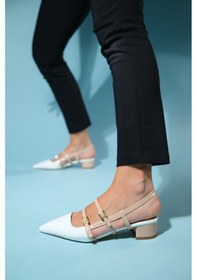 Resim Luvishoes Cenova Beyaz-bej Rugan Kadın Topuklu Sandalet Beyaz - Bej 