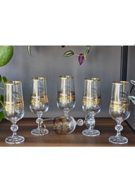 Resim Konyax Sultan Mix 180 Cc Şampanya Kadehi 6'lı 24k El İşçiliği Gerçek Altın İşlemeli Çok Renkli 