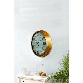 Resim Bahat Altın Varaklı Salon Ofis Duvar Saati Alüminyum Çerçeve 40 cm 