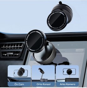 Resim Araba Araç İçi & Ev İçi Tüm Yüzeylerde Güçlü Sabitleme Manyetik Ve Vakum Tabanlı 360 Telefon Tutucu 