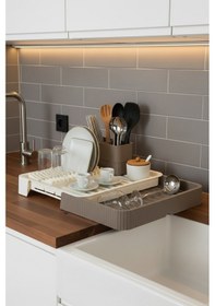 Resim Endy - Sürgülü Açılır Kapanır Bulaşıklık Plastik Sürgülü Bulaşık Sepeti Bej 