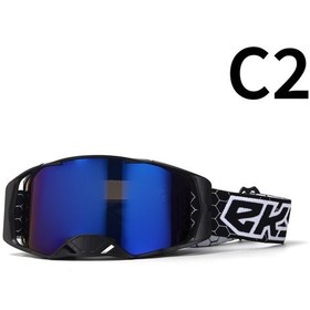 Resim Tangshopping Motosiklet Arazi Gözlüğü Gözlük Bisiklet Gözlüğü C2 Siyah Çerçeve Siyah Beyaz Mavi Renkli Film 
