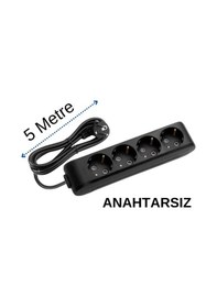 Resim Viko 4'lü Dörtlü Priz Topraklı Kablolu Siyah 5 Beş Metre 