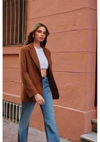 Resim Kadın Premium Taba Süet Blazer Ceket Kahverengi 