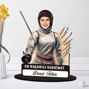 Resim Kişiye Özel Kadın Eskrimciye Hediye Karikatürlü Biblo 