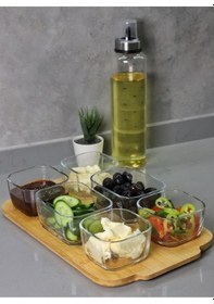 Resim Defne 13 Parça Bambu Silikonlu Kapaklı Cam Kahvaltılık Seti Lüx Kahvaltı Takımı Bambu 