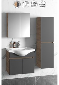 Resim Yıldız 55+35 Cm Atlantik Çam- Antrasit Gri Mat Mdf Seramik Lavabo Antrasit - Atlantik Çam 