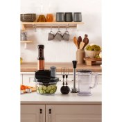 Resim Şeffaf Cam Mutfak Robotu, Uzun Blender, 2500W, 6 Bıçaklı, Ayaklı, Siyah Kadife Kaplama 