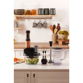Resim Şeffaf Cam Mutfak Robotu, Uzun Blender, 2500W, 6 Bıçaklı, Ayaklı, Siyah Kadife Kaplama 