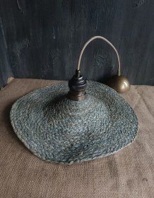 Resim Hasır Avize - Metal Şapkalı - El Yapımı Tasarım - Dekoratif Aydınlatma Hasır Gri 