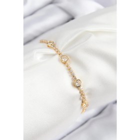 Resim Pirinç Zirkon Taşlı Daire Model Gold Renk Asansörlü Kadın Bileklik 