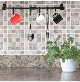 Resim Duvara Monte Edilen 6 Kancalı Dekor Kaşıklık Ve Kupa Askısı Siyah 