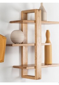 Resim Geçmeli Tasarım Masif Ahşap Duvar Rafı - Dekoratif Kitaplık 