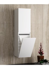 Resim Banyo Boy Dolabı Çamaşır Sepetli 130 Cm Parlak Beyaz 
