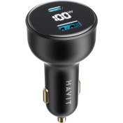 Resim Havit CC100W 100W Pd Dijital Göstergeli Ultra Hızlı Araç Şarj Aleti (1 Type-C, 1 Usb) 