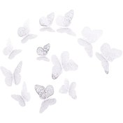 Resim Geeroyoo 3d Gümüş Kelebek Duvar Dekoru, Ev Ve Parti Süslemesi İçin Parlak Kağıttan El Yapımı Sticker Seti 