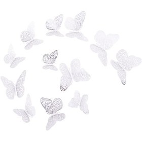 Resim Geeroyoo 3d Gümüş Kelebek Duvar Dekoru, Ev Ve Parti Süslemesi İçin Parlak Kağıttan El Yapımı Sticker Seti 