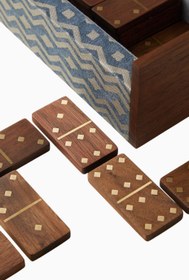 Resim x Fortuny Lüks Domino Seti, Geometrik Tasarım - Mavi-Kahverengi / Uzunluk: 9cm-Yükseklik: 19 cm-Genişlik: 6 cm 