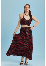 Resim Salaş Kırmızı Siyah Asimetrik Etek 001 