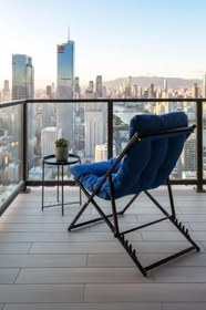 Resim Napper Katlanabilir Mavi Şezlong - Su Geçirmez Kumaş, Metal İskelet, Balkon ve Bahçe Sandalyesi 