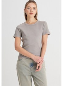 Resim Slim Fit Dar Kesim Bisiklet Yaka Gri Tişört W241600035 Gri 