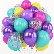 Resim 50 adet Canlı Metalik Konfeti Balonlar - Pembe, Mavi, Mor Lateks Balonlar Renkli Noktalarla Doğum Günü, Düğün, Duş ve Parti Süslemeleri için, Kutlama Balonları | Konfetili Dolu Balonlar | Parlak Yüzeyli Balonlar, Doğum Günü Balonları 