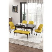 Resim Canisa Concept Zen Serisi Bench'li 80 x 132 cm Açılabilir Mdf Mutfak Masası Takımı Siyah Mermer Desen 