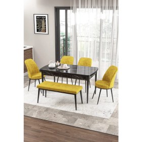Resim Canisa Concept Zen Serisi Bench'li 80 x 132 cm Açılabilir Mdf Mutfak Masası Takımı Siyah Mermer Desen 