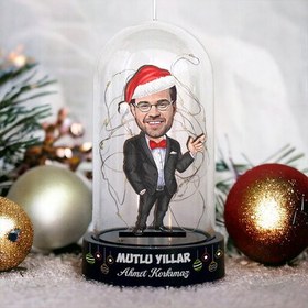 Resim Takım Elbiseli Noel Baba Karikatürlü Fanus Biblo 