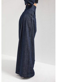Resim Itsbasic Kadın İndigo Renk 7w5-50 Süper Palazzo Fit Yüksek Bel Özel Tasarım Denim Jean 