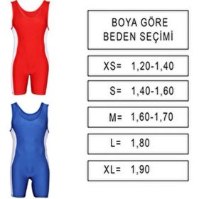 Resim Dosmai Güreş Mayosu Kırmızı ve Mavi Renkli Nefes Alabilir Kumaş ile Yüksek Konforlu XS-XL 