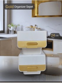 Resim 2 Li Beyaz-gold Tekerlekli Patateslik Soğanlık Oyuncak Kutusu Patates Soğan Sepeti 24 Lt Gold-beyaz 