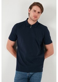 Resim Buratti Pamuklu Regular Fit Yarım Fermuarlı Erkek Polo Yaka T Shirt 5902972 Indigo 