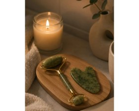 Resim LTG Nova 2 Parça Jade Stone Cilt Bakım Seti Şişkinlik Karşıtı Yüz Masajı 