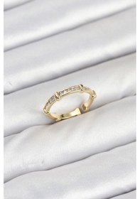 Resim Pirinç Gold Renk Kemik Model Zirkon Taşlı Kadın Yüzük Çok Renkli 