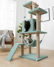 Resim Reyo Pet S9 Kedi Tırmalama Kulesi Platformlu 124 cm Turkuaz 