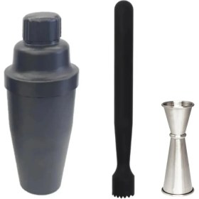 Resim Mojito Tokmağı Siyah 20.7 cm Kokteyl Shaker Polikarbon 700 cc Jigger 2.5/5 cl Tokmak 