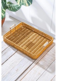 Resim Acar Nomad 3 Lü Dikdörtgen Hasır Tepsi Seti - Krem Kaverengi 