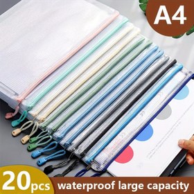Resim 20 Adet Yüksek Kaliteli Şeffaf A4 Fermuarlı Dosya Klasörü - Büyük Kapasiteli Dayanıklı Belge Organizatör Çantaları, Okul, Ofis ve Ev Depolama İçin (Çok Renkli), Modern Tasarım, Sağlam Fermuar Kapatma, Güçlendirilmiş Dikişler, Ofis Çalışanlar için Temel Malzeme 