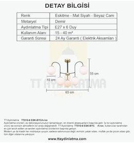 Resim TT AYDINLATMA Tt010-6 Esk Eskitme Rengi Kaplama 6 Lı Beyaz Camlı Lüks Avize Eskitme 