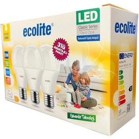 Resim Hype Store Ecolite 12W LED Ampul 3'lü Paket - 1521 Lümen, 100W Eşdeğer, E27 Duy, 3000K Sarı Işık, Opal Cam,%88 