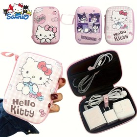 Resim Hello Kitty Fermuarlı Çanta, Veri Kabloları ve Taşınabilir Elektronik Aksesuarlar için Boyun Askılı EVA Saklama Kılıfı, Seyahatlerde Elektronik Cihazları, Kabloları ve Şarj Cihazlarını Düzenlemek İçin İdeal 