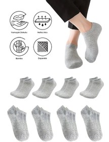 Resim Saysez Bambu Kadın Sneaker Gri M Çorap Dikişsiz Görünmez Bilek Spor 4'lü Gri Melanj 