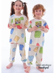 Resim Zuzunga Renk Blokları Desenli Çocuk Pijama Takımı Minifigür Renklı 
