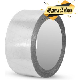 Resim Badem10 Alüminyum Folyo Bant 48 mm x 15 mt Sızdırmaz Takviyeli Yanmaz Soba Borusu Bandı 
