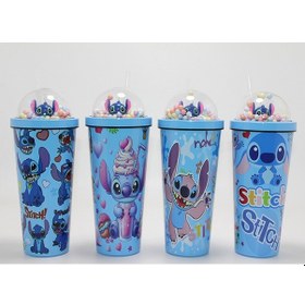 Resim Sevimli Stitch Pipetli Boncuklu Termos Ve Suluk Şeffaf 
