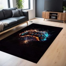 Resim Patrick Kadife Oyuncu Odası Halısı Kaymaz Pamuk Tabanlı Yıkanabilir Antibakteriyel Gamer, Gaming Halısı 120X180 